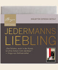 Edelbitter Espresso gefüllt 100g „Jedermanns Liebling“ – Tafelschokolade von Confiserie Berger, 100 g, freigestellt vor cremefarbenem Hintergrund