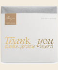 Thementafel Bio Edelbitter "Thank You" – Tafelschokolade von Confiserie Berger, 70 g, freigestellt vor cremefarbenem Hintergrund