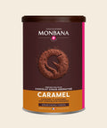 Monbana Caramel Trinkschokolade – 250 g Dose, freigestellt vor cremefarbenem Hintergrund