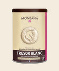 Monbana Trésor White Trinkschokolade – 200 g Dose, freigestellt vor cremefarbenem Hintergrund