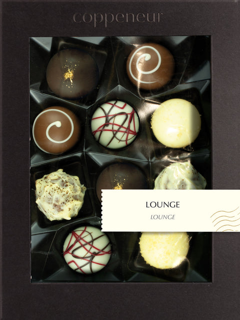 Coppeneur 10er Selection - Lounge Pralinés – Originalansicht der Pralinenauswahl (Herstellerbild)