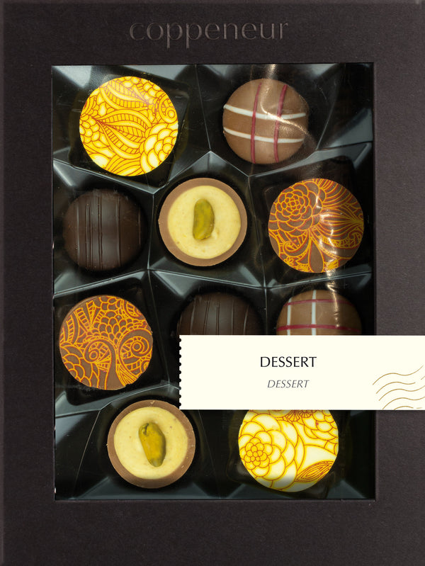 Coppeneur 10er Selection - Dessert Pralinés – Originalansicht der Pralinenauswahl (Herstellerbild)