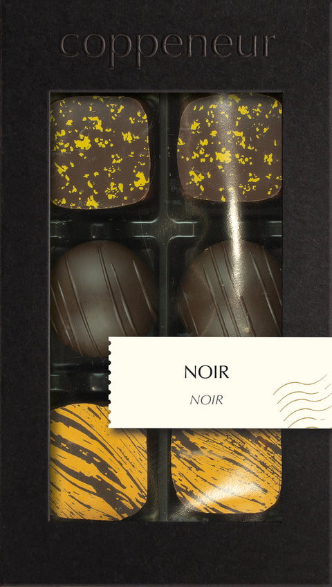 Coppeneur 6er Sélection Noir Pralinés – Originalansicht der Pralinenauswahl (Herstellerbild)