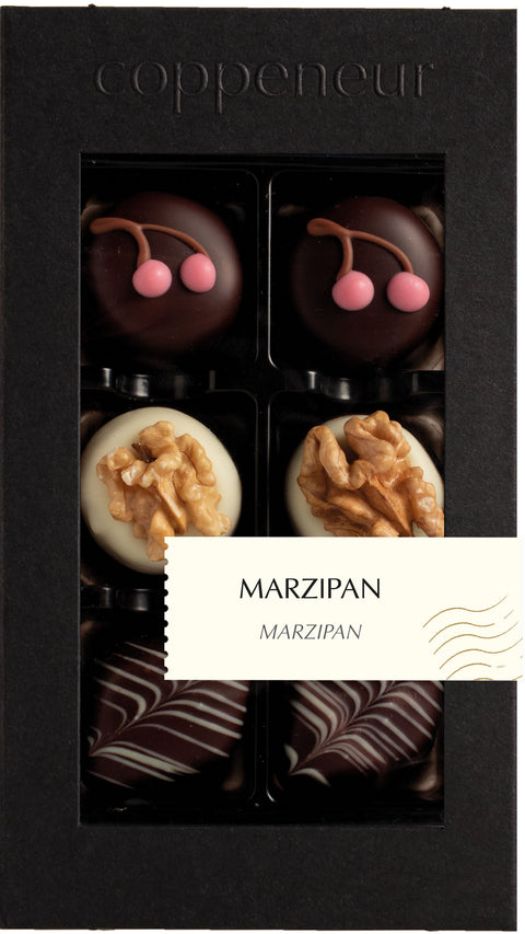Coppeneur 6er Sélection Marzipan – Originalansicht der Pralinenauswahl (Herstellerbild)