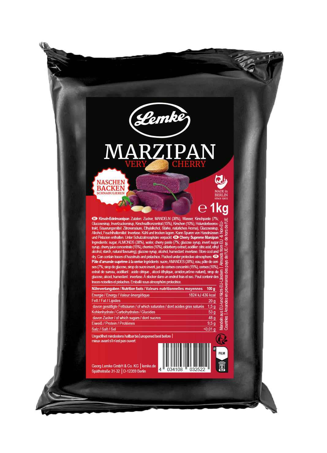Marzipan Very Cherry 1kg Lemke Feines Berliner Marzipan & Mehr