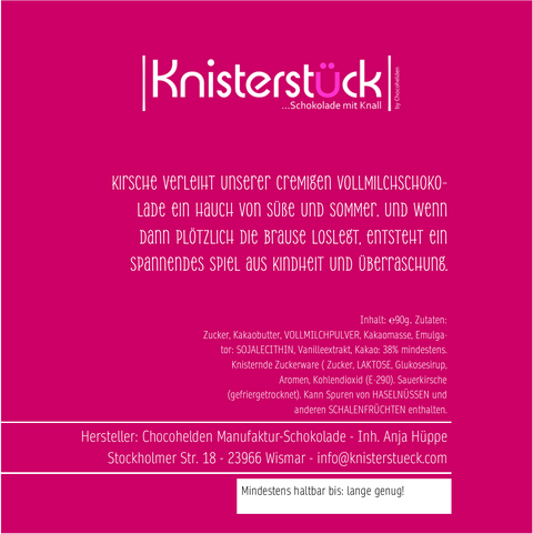 Vollmilch mit Sauerkirsche & Knall Knisterstück by Chocohelden