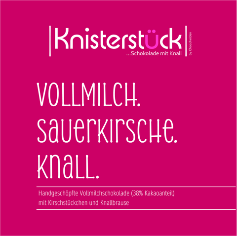 Vollmilch mit Sauerkirsche & Knall Knisterstück by Chocohelden