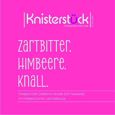 Zartbitter mit Himbeere & Knall Knisterstück by Chocohelden