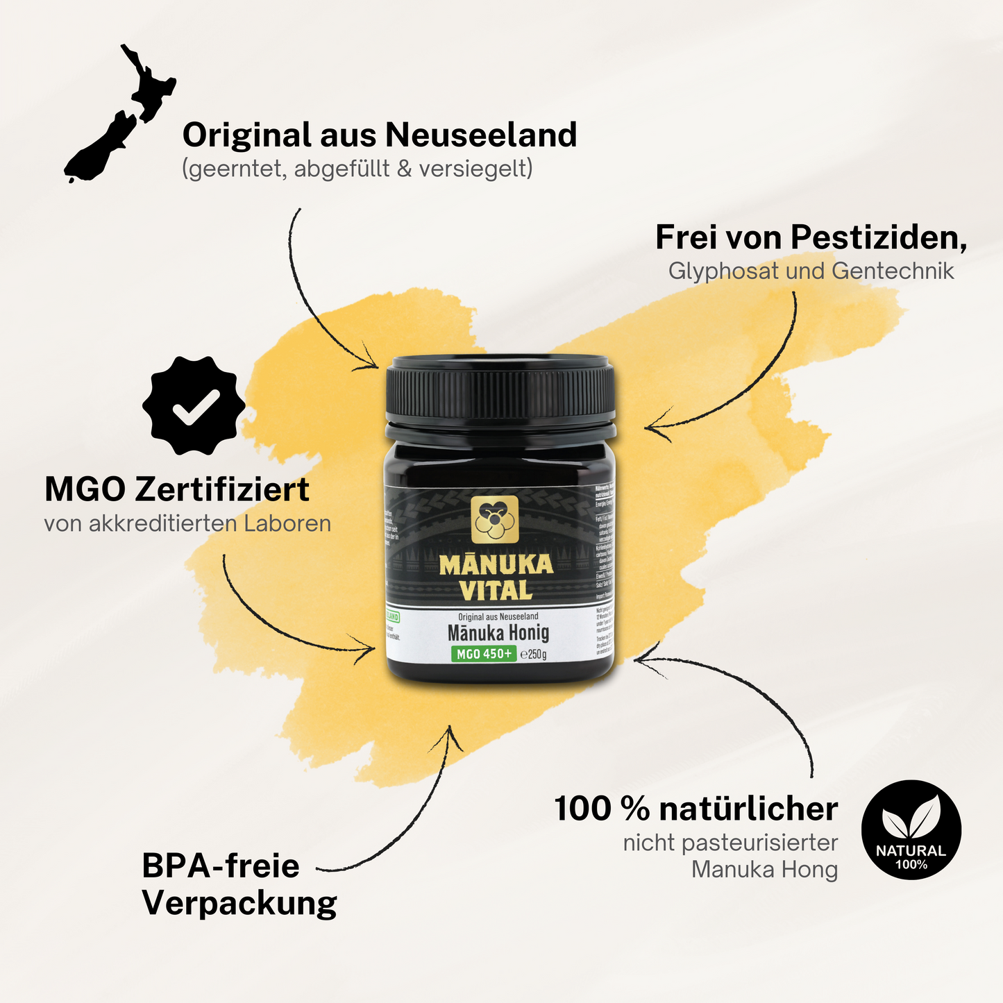Manuka Honig MGO 450+, 250g ManukaWelt