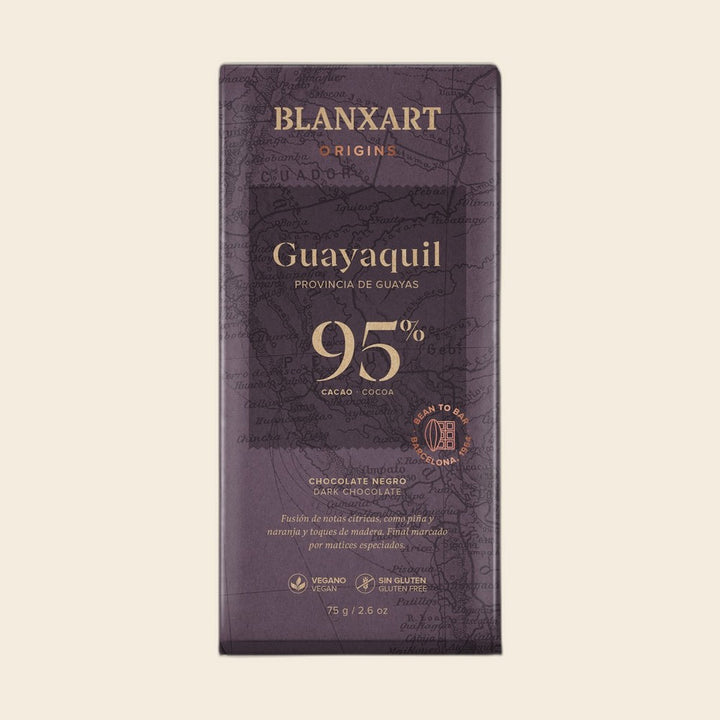 BLANXART Guayaquil Provincia de Guayas 95 % – Schokoladentafel 75 g, freigestellt auf Creme
