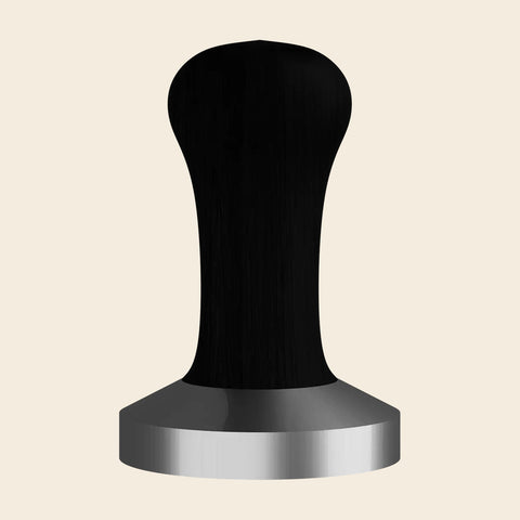 Elba Espresso-Tamper mit schwarzem Holzgriff, freigestellt