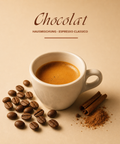Chocolat Espresso Classico mit goldener Crema, Kaffeebohnen und warmer Wuerze