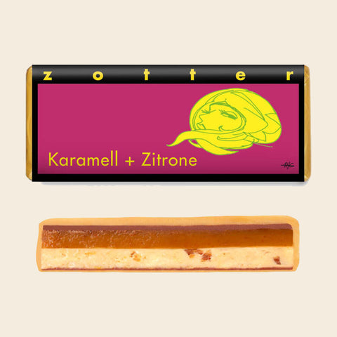 Karamell + Zitrone – handgeschöpfte Schokolade von Zotter