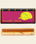 Karamell + Zitrone – handgeschöpfte Schokolade von Zotter, freigestellt
