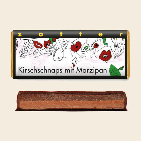 Kirschschnaps mit Marzipan – handgeschöpfte Schokolade von Zotter