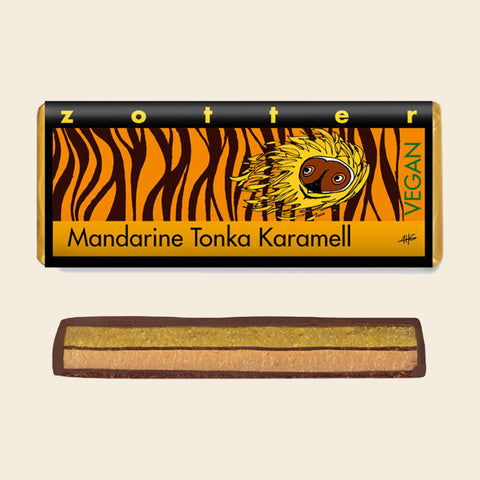 Mandarine Tonka Karamell – handgeschöpfte Schokolade von Zotter
