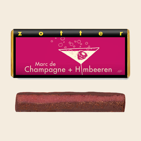 Marc de Champagne + Himbeeren – handgeschöpfte Schokolade von Zotter