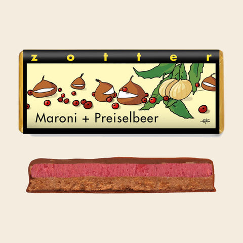 Maroni + Preiselbeer – handgeschöpfte Schokolade von Zotter