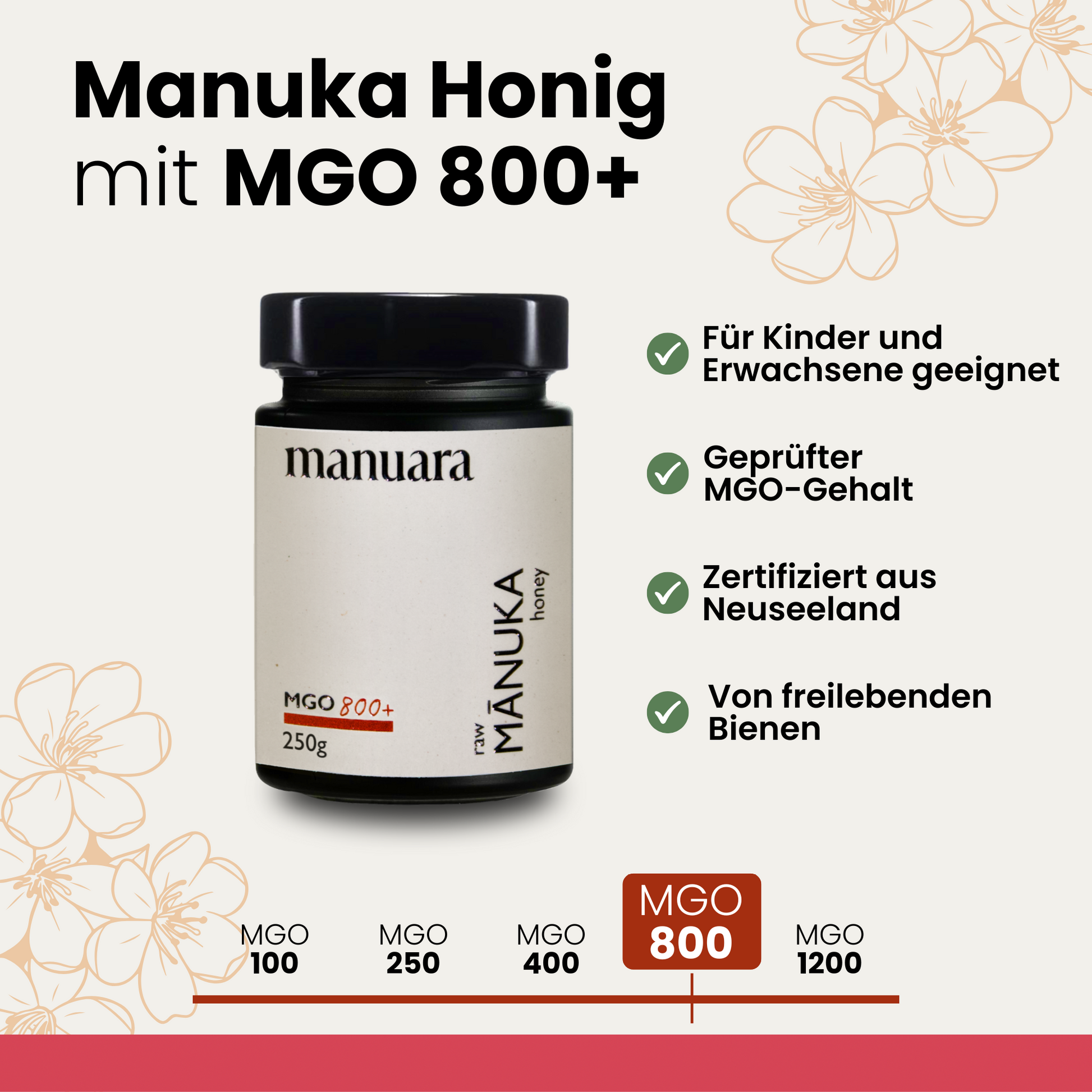 Premium Manuka-Honig MGO 800+ im lichtundurchlässigen Glas manuarahoney