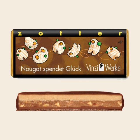 Nougat spendet Glück - VinziWerke – handgeschöpfte Schokolade von Zotter