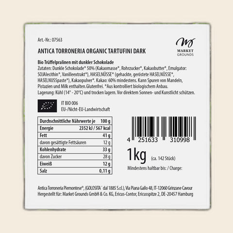 Organic Tartufini Dark von Antica Torroneria Piemontese – weitere Ansicht, freigestellt
