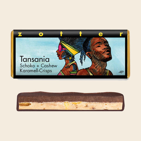 Tansania - Schoko + Cashew Karamell-Crisps – handgeschöpfte Schokolade von Zotter