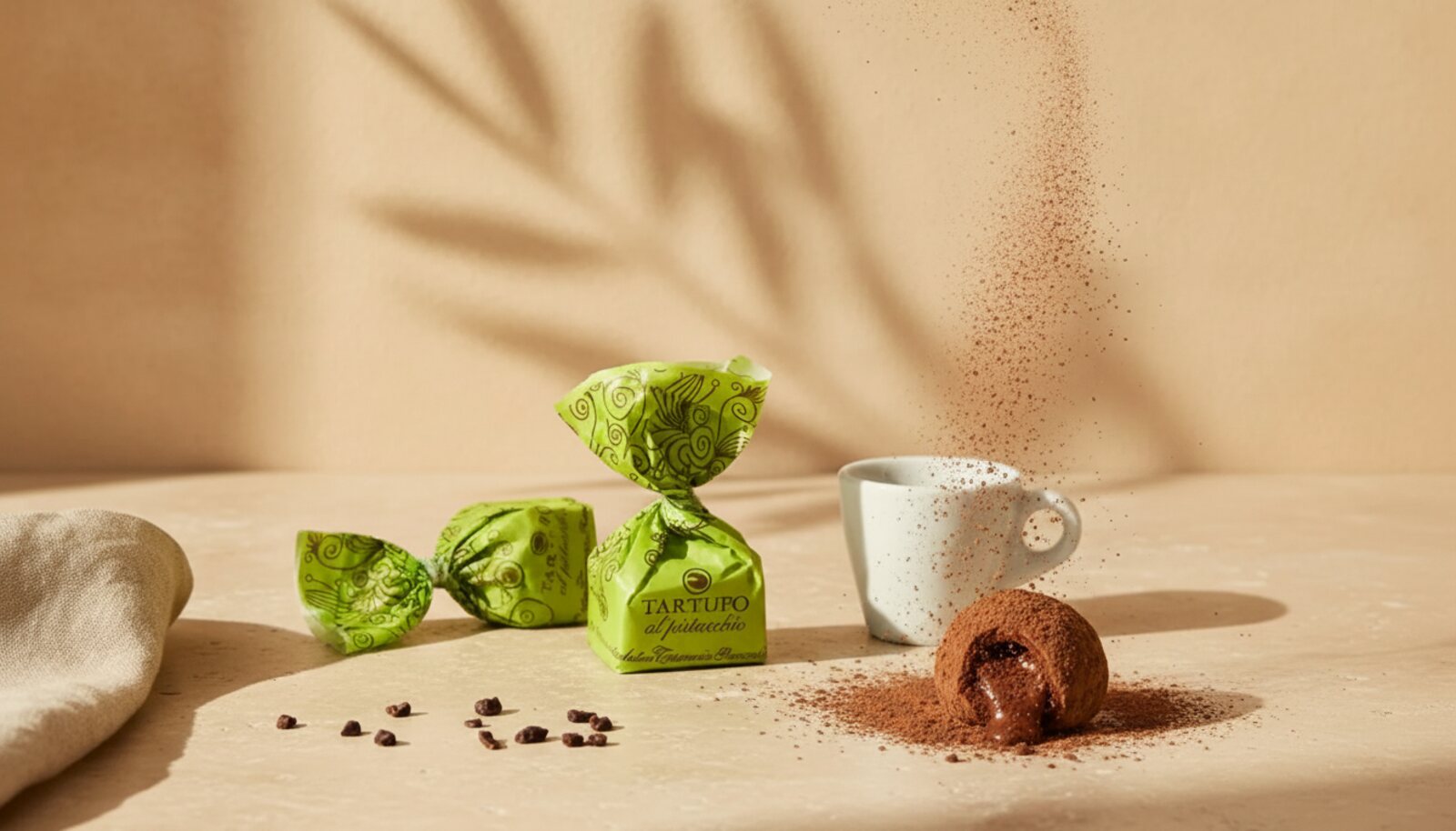 Italienische Tartufi mit einer Tasse Kaffee